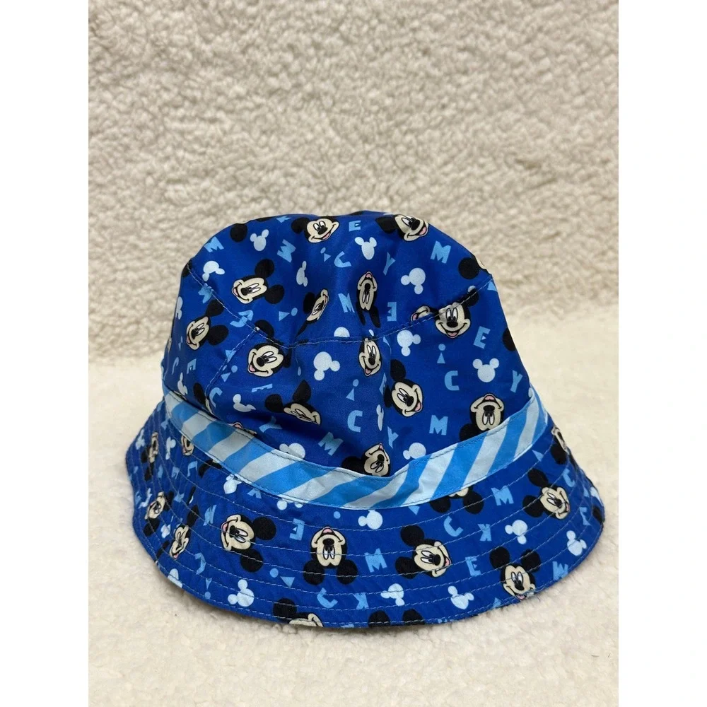 Disney Baby Bucket Hat Blue Mickey Mouse All Over Print 0-12M‎ Mesh Lined